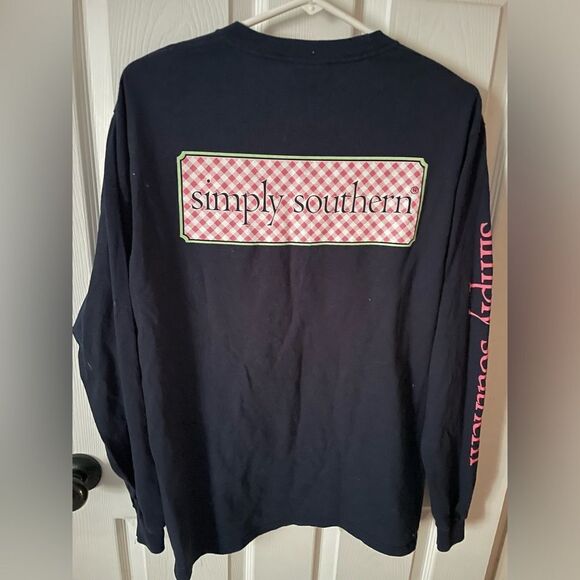 Women’s Simply Southern Long Sleeve Navy / Pink Tee Shirt Size M - Picture 1 of 5